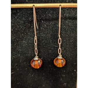 Vintage Amber Glass Bead Chain Dangle Earrings